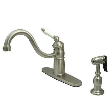 Kingston Brass Mono Block Kitchen Faucet W/ Sprayer, Brushed Nickel KB1578PLBS